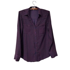 Express Portofino long sleeves Navy Blouse with Pink Geometric Print